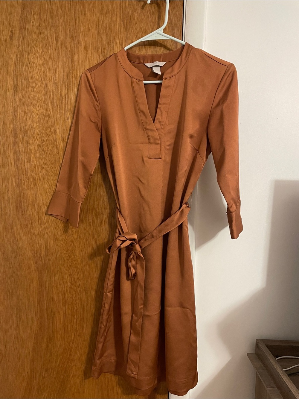 H&M Rust Satin Midi Dress with Tie Waist